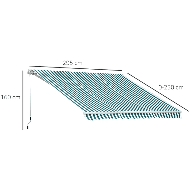 Toldo Manual Plegable de Aluminio 2,95x2,5m para Exterior con Ángulo Ajustable y Asa para Patio Balcón Jardín Terraza