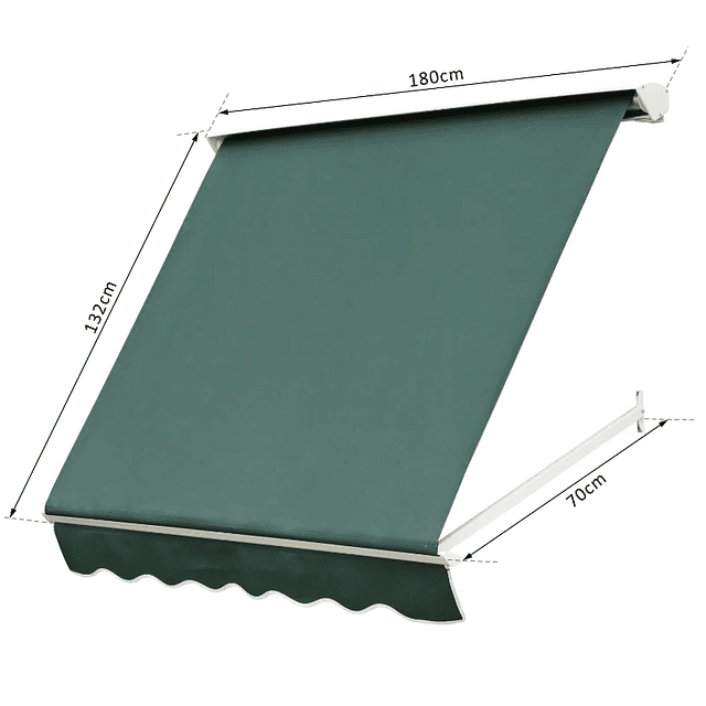 Toldo Manual Retractil Aluminio 180x70 cm Toldo Fachada Exterior con Angulo Regulable e Impermeable Verde