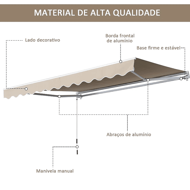 Toldo Manual Plegable Aluminio 3,5x2,5m con Manivela Impermeable Solar Protección UV Aluminio Acero Tejido Poliéster