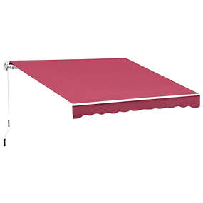 Folding Manual Aluminum Awning 395x245 cm with Handle for Balcony Patio Garden and Terrace Polyester Fabric - Red