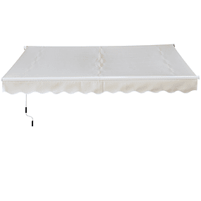 Folding Manual Aluminum Awning 395x245 cm with Handle for Balcony Patio Garden and Terrace Polyester Fabric - White