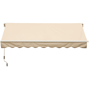 Folding Manual Aluminum Awning 395x245 cm with Handle for Balcony Patio Garden and Terrace Polyester Fabric - Cream