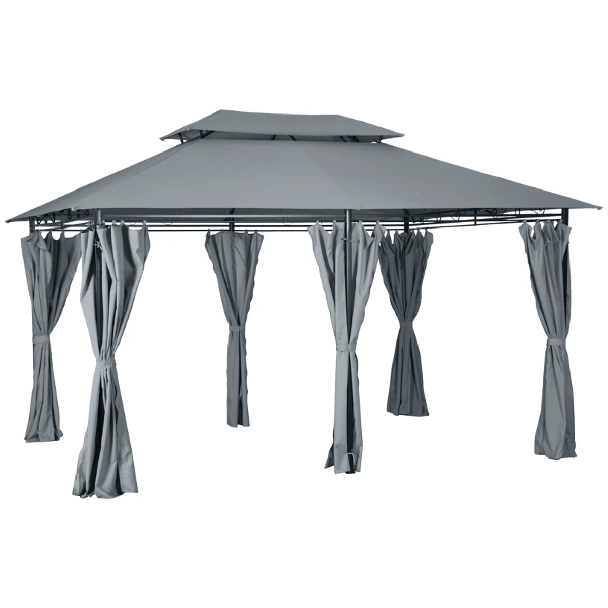 Garden Pergola with Steel Structure Double Roof 6 Curtains