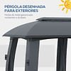 Pérgola de Jardín 3x6m con Doble Techo con 6 Mosquiteras Cremalleras y Estructura Metálica Gris Oscuro