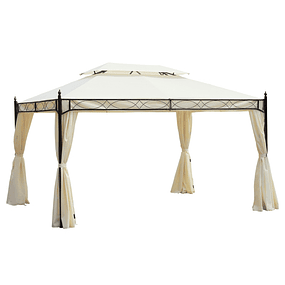 Garden Pergola 4x3m Pergola with Double Roof Breathable with 4 Removable Side Curtains Steel Structure for Parties Weddings Events Cream