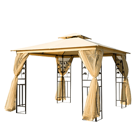 Pérgola de jardín Pérgola de exterior con techo de mosquitera y orificios de drenaje 300x300x265 cm Beige