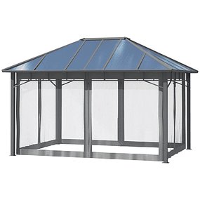 Garden Pergola 4x3m Outdoor Pergola with Polycarbonate Roof 4 Mosquito Screens with Zipper and Aluminum Structure for Parties & Events Gray