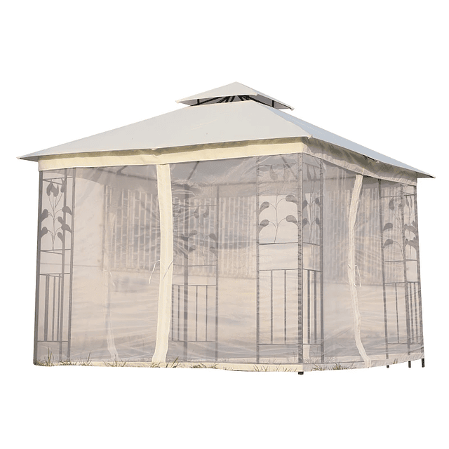 Pérgola de jardín Pérgola de exterior con techo de mosquitera y orificios de drenaje 300x300x280 cm Blanco