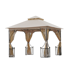 Pérgola de jardín 295x295x275cm con 4 cortinas laterales con cremallera y techo doble con 8 orificios de drenaje beige