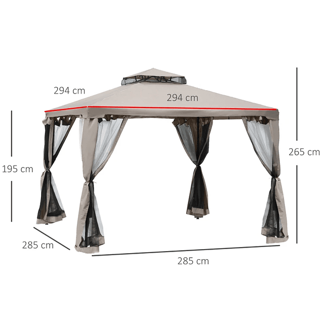 Garden Pergola 3x3m Outdoor Pergola with Double Roof Ventilation 4 Side Shades 4 Drainage Holes and 4 Zipper Mosquito Screens for Parties Patio Khaki Brown