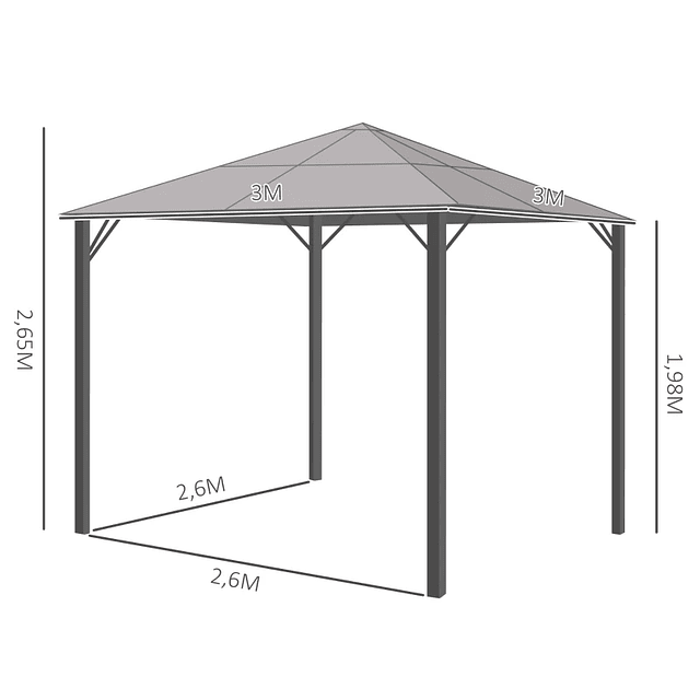 Garden pergola 3x3 m with polycarbonate roof 4 side curtains and 4 mosquito nets with metal structure Multicolor zipper