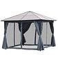 Pérgola de jardim 3x3 m com telhado de policarbonato 4 cortinas laterais e 4 redes mosquiteiras com zíper de estrutura metálica Multicolor  - Thumbnail 3