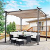 Pérgola para Jardim 3x3m com Telhado Retrátil Tecido de Poliéster Resistente à Água e UV 