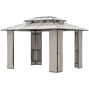 Pérgola de jardín 3,6x3m Pérgola exterior con cubierta de policarbonato y estructura de acero de aluminio Protección solar para fiestas Eventos Marrón