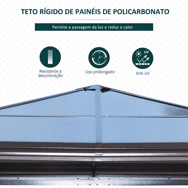 Pérgola de Jardim 3x3m com Pára-ventos e Rede mosquiteira Alumínio, Policarbonato e Poliéster Café e Creme 