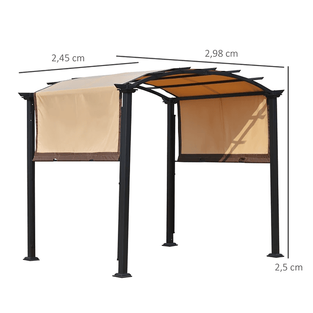 Pergola 2,95x2,45 m com teto retrátil para jardim pátio Terraço Tecido de poliéster parafusado resistente aos raios UV Bege 