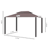 Pérgola de jardín 3,9x2,9m Pérgola de aluminio con techo de ventilación 4 cortinas laterales Mosquitera y 8 orificios de drenaje para fiestas en el patio al aire libre Marrón