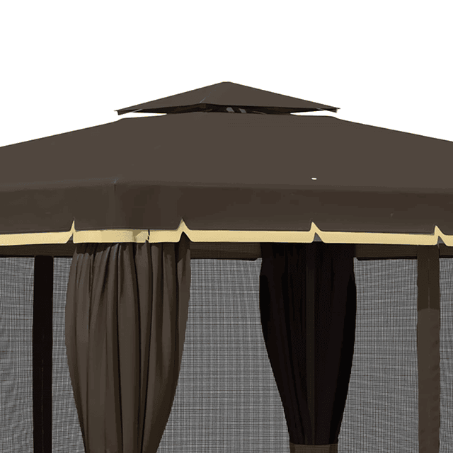 Pérgola de Jardim 3x3m Pérgola de Alumínio de Exterior com Duplo Teto de Ventilação 4 Cortinas Laterais e 4 Telas Mosquiteiras com Zíper para Festas Eventos Café 