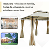 Pérgola de Jardim com Estrutura de Aço Teto Duplo 6 Cortinas Laterais 8 Orifícios de Drenagem 300x400x280 cm Creme