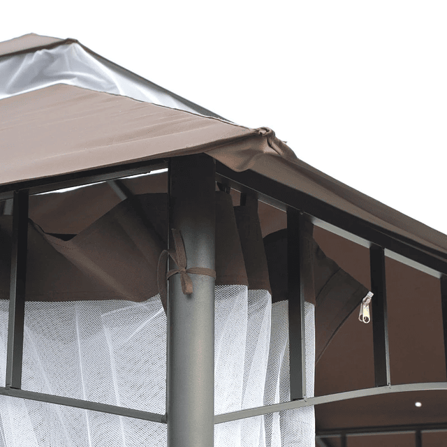 Garden Pergola Pergola with Double Roof and Mosquito Net with Zipper 295x295x270 cm Brown and White