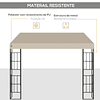 Pérgola de Parede 2,98x2,98 Pérgola de Jardim com Toldo com Proteção Solar e 2 Orifícios de Drenagem Pérgola de Metal para Festas Celebrações Pátio Exterior Bege 