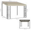 Pérgola de Pared 2,98x2,98 Pérgola de Jardín con Toldo con Protección Solar y 2 Orificios de Desagüe Pérgola Metálica para Fiestas Celebraciones Patio Exterior Beige