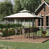 Pérgola de jardín exterior 2,97x2,97m con doble ventilación de techo y estructura de acero con protección solar para eventos al aire libre fiesta beige