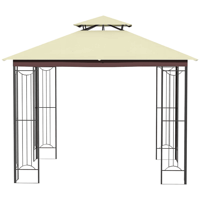 Pérgola de Jardim 2.97x2.97m para Exterior com Duplo Teto de Ventilação e Estrutura de Aço com Proteção Solar para Festas Eventos ao Ar Livre Bege 