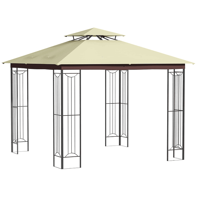 Pérgola de Jardim 2.97x2.97m para Exterior com Duplo Teto de Ventilação e Estrutura de Aço com Proteção Solar para Festas Eventos ao Ar Livre Bege 