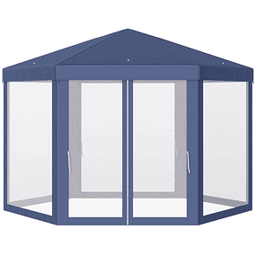 Tenda Hexagonal Tenda de Jardim com Rede Mosquiteira Portas com Zíper e Orifícios de Drenagem 197x250 cm - Azul