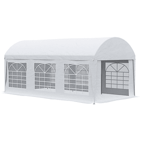 Carpa para fiestas Carpa de jardín de 6x3 m con paredes laterales removibles Puerta con cremallera y 6 ventanas con protección UV Blanco