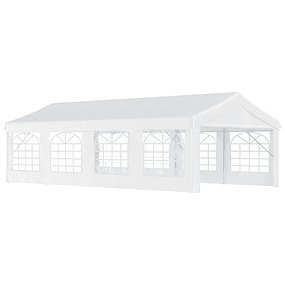 Party Tent 8x4m Garden Tent with 4 Side Walls 8 Windows for Parties Events Wedding White PE Steel