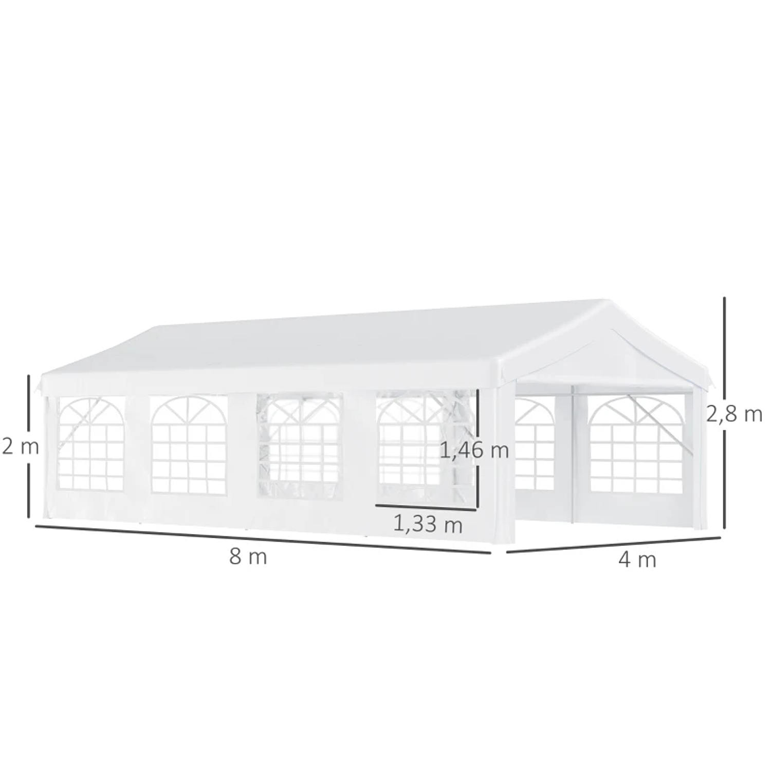 Tenda para Festas 8x4m Tenda de Jardim com 4 Paredes Laterais 8 Janelas para Festas Eventos Casamento Aço PE Branco  2