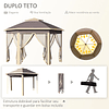 Tenda Dobrável Exterior 4,05x3,4x2,85m com Altura Ajustável Pérgola de Jardim Hexagonal com Teto Duplo Mosquiteiras Removíveis e Bolsa de Transporte para Festas Bege 