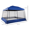 Tenda Dobrável para Jardim ou Campismo 360x360x260cm Tenda para Exterior com Tela Mosquiteira Azul 