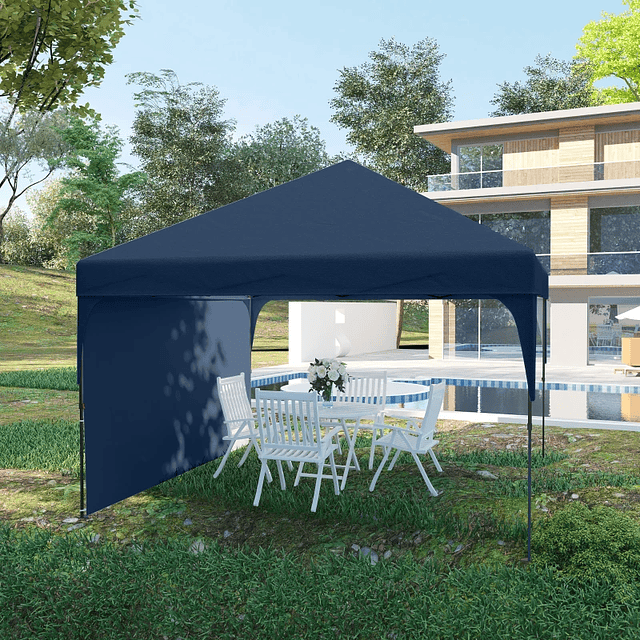 3x3m Folding Tent with Adjustable Height Garden Tent with 1 Sidewall Roof Ventilation 4 Sandbags and Carrying Bag for Party Camping Blue