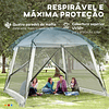 Tenda de Jardim para 6-8 Pessoas com 4 Mosquiteiras e 2 Portas Proteção UV50+ Inclui Bolsa de Transporte 3x3 m Branco 