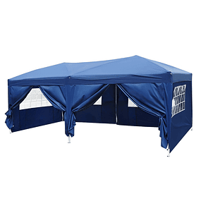 Party Tent with Removable Side Walls 2 Zippered Doors 4 Windows and Carry Bag 591x297x255 cm - Blue