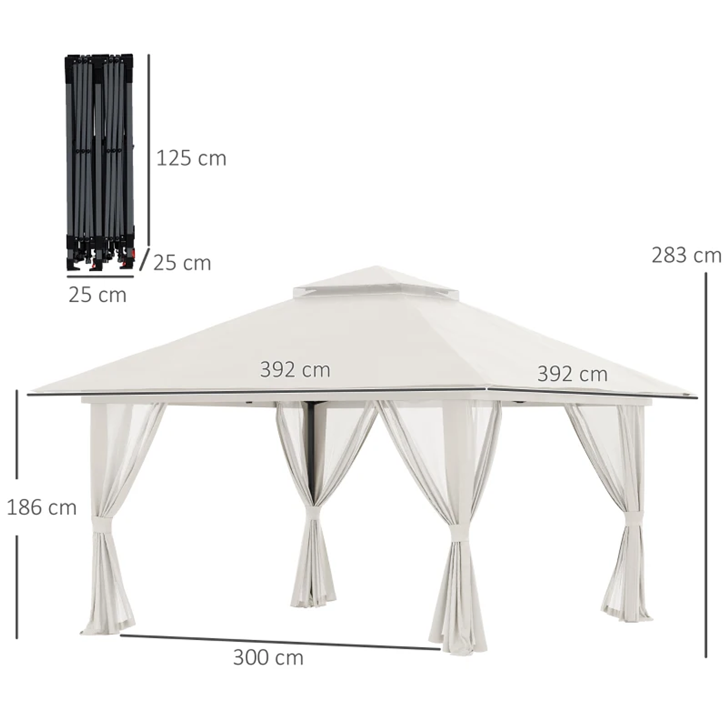 Height-Adjustable Pop-Up Folding Tent UV50+ Protection Mosquito Net and Carry Bag with Wheels 3.92x3.92x2.83m Beige 2