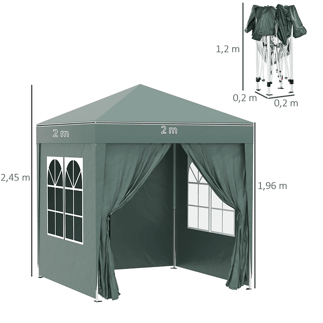 Carpa de jardín Pop-Up Tent 2x2 m con 4 paredes laterales