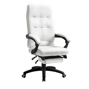 Ergonomic swivel office chair with height-adjustable tilt function Faux leather armrest and footrest 65x65x118-125 cm White