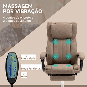 Cadeira de Escritório com 6 Pontos de Massagem por Vibração Reclinável com Altura Ajustável 65x61x101-113 cm 