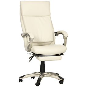 Height-Adjustable PU Upholstered Recliner Office Chair with Retractable Footrest 60.5x67x111-121cm White