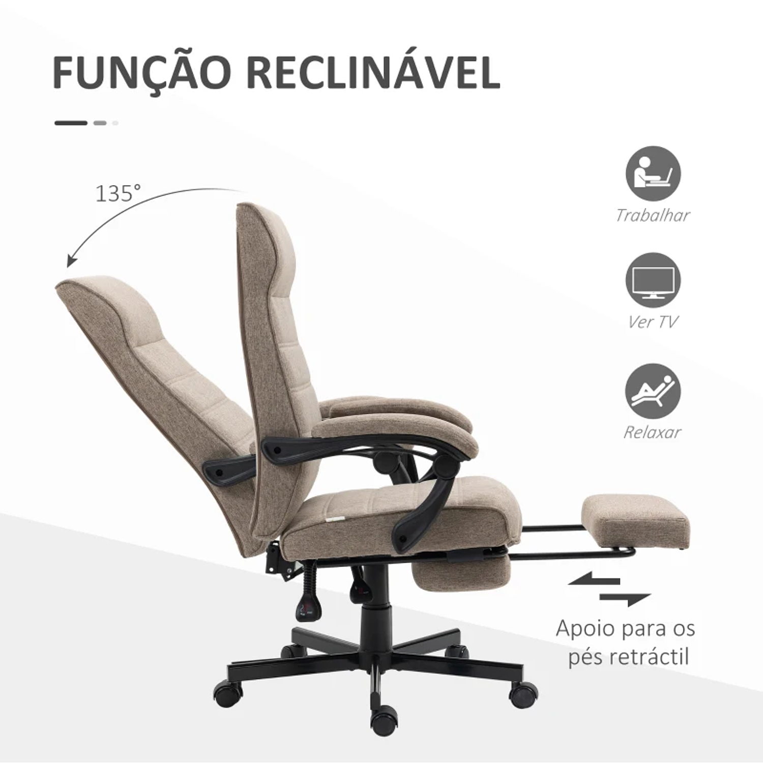 Silla de oficina reclinable regulable en altura Reposabrazos Reposapiés retráctil 68x67x106-114cm Marrón 6