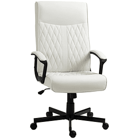 Cadeira de Escritório Giratória 360° com Encosto Alto Altura Ajustável e Função de Inclinação 65x65x102-112,5cm  - Branco