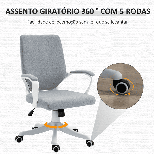 Silla de oficina ergonómica giratoria con reposabrazos acolchado regulable en altura y altura máx. 120 kg 62x69x92-102 cm Gris