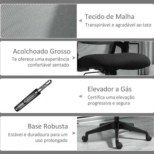 Cadeira de Escritório Ergonômica Giratória com Altura Ajustável Apoio para a Cabeça Suporte Lombar Reguláveis e Encosto Transpirável 63,5x64,5x113-122cm 