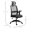 Cadeira de Escritório Ergonômica Giratória com Altura Ajustável Apoio para a Cabeça Suporte Lombar Reguláveis e Encosto Transpirável 63,5x64,5x113-122cm 