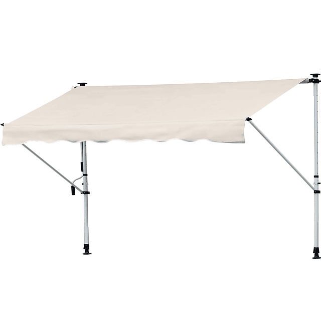 Toldo Manual Retrátil para Exterior 400x120x170-280cm Toldo Enrolável Altura Ajustável com Manivela Proteção Solar para Terraço Balcão Jardim Cáqui 