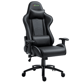 Height-Adjustable Swivel Ergonomic Gaming Chair Armrest Headrest and Lumbar Pad Faux Leather 73x71x128-136cm Black